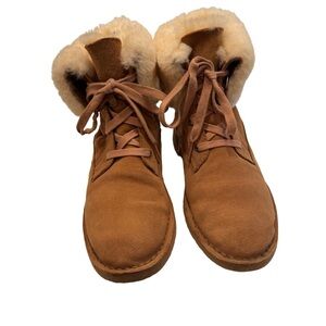 UGG WEYLYN LACE CHESTNUT SHEARLING CUFF BOOTS US 7 EU 38
